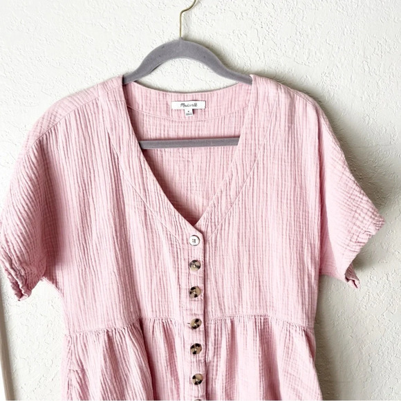 Madewell Dress Women's Medium Lightspun Button Front Mini Wisteria Dove ND175 - Picture 4 of 9
